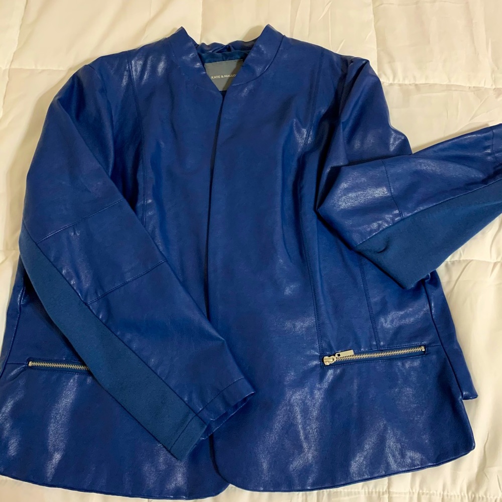 Kate & Mallory Royal Blue Faux Leather Jacket with Silky Lined Interior, Size 1X